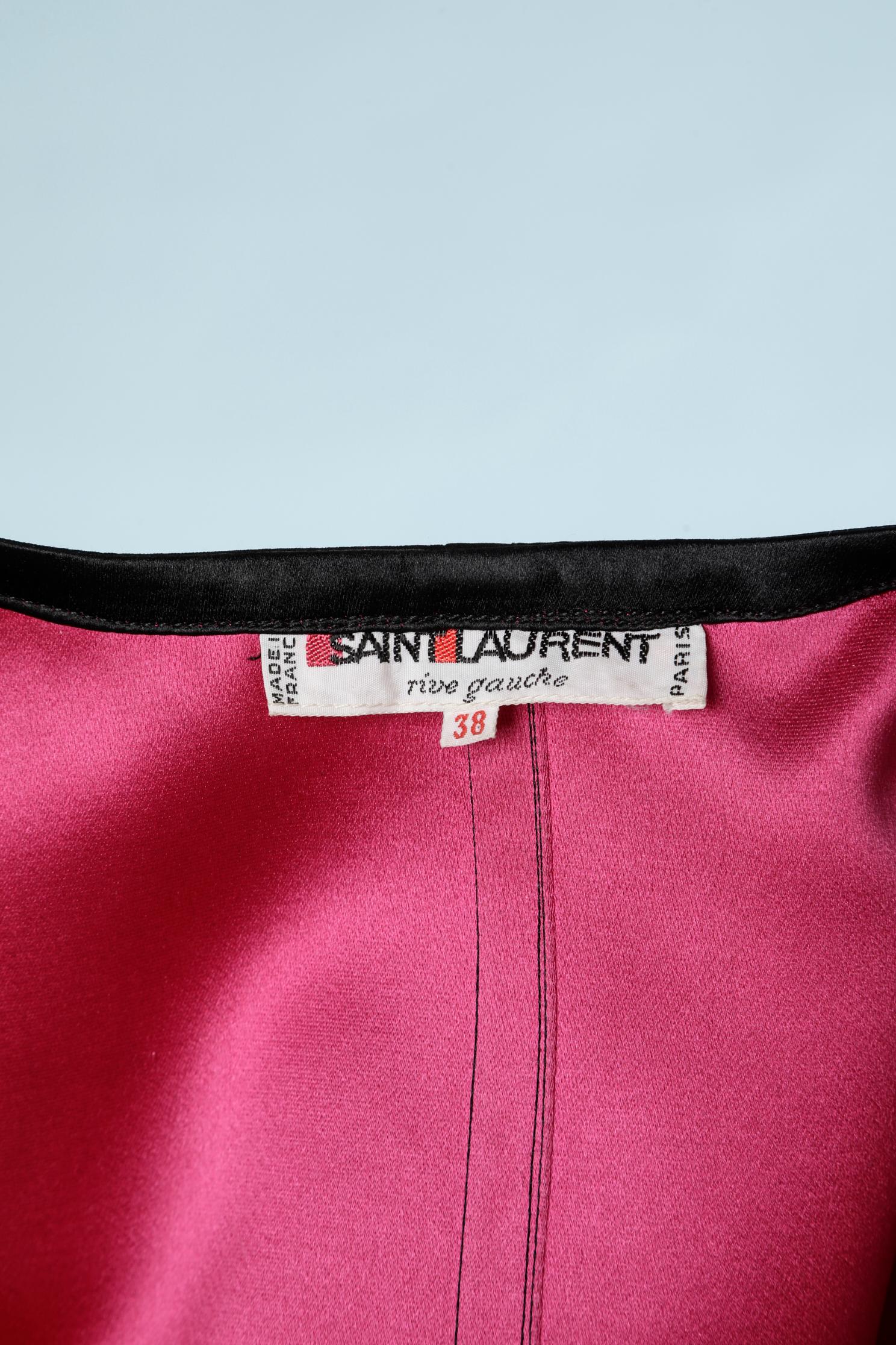 Evening black silk satin skirt suit with fushia lining Saint Laurent Rive Gauche For Sale 2