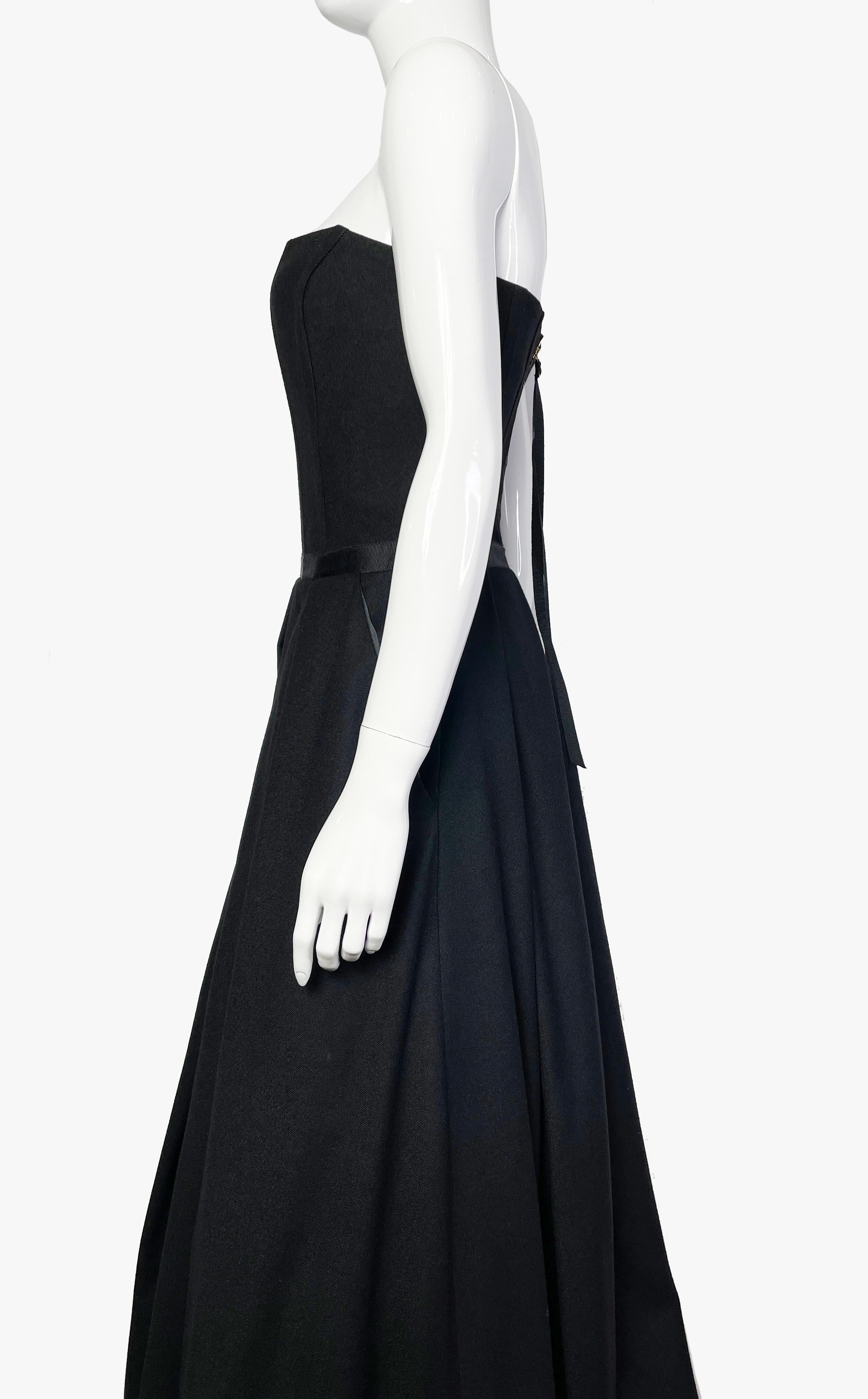 Women's Evening black wool bustier dress, 2000s For Sale