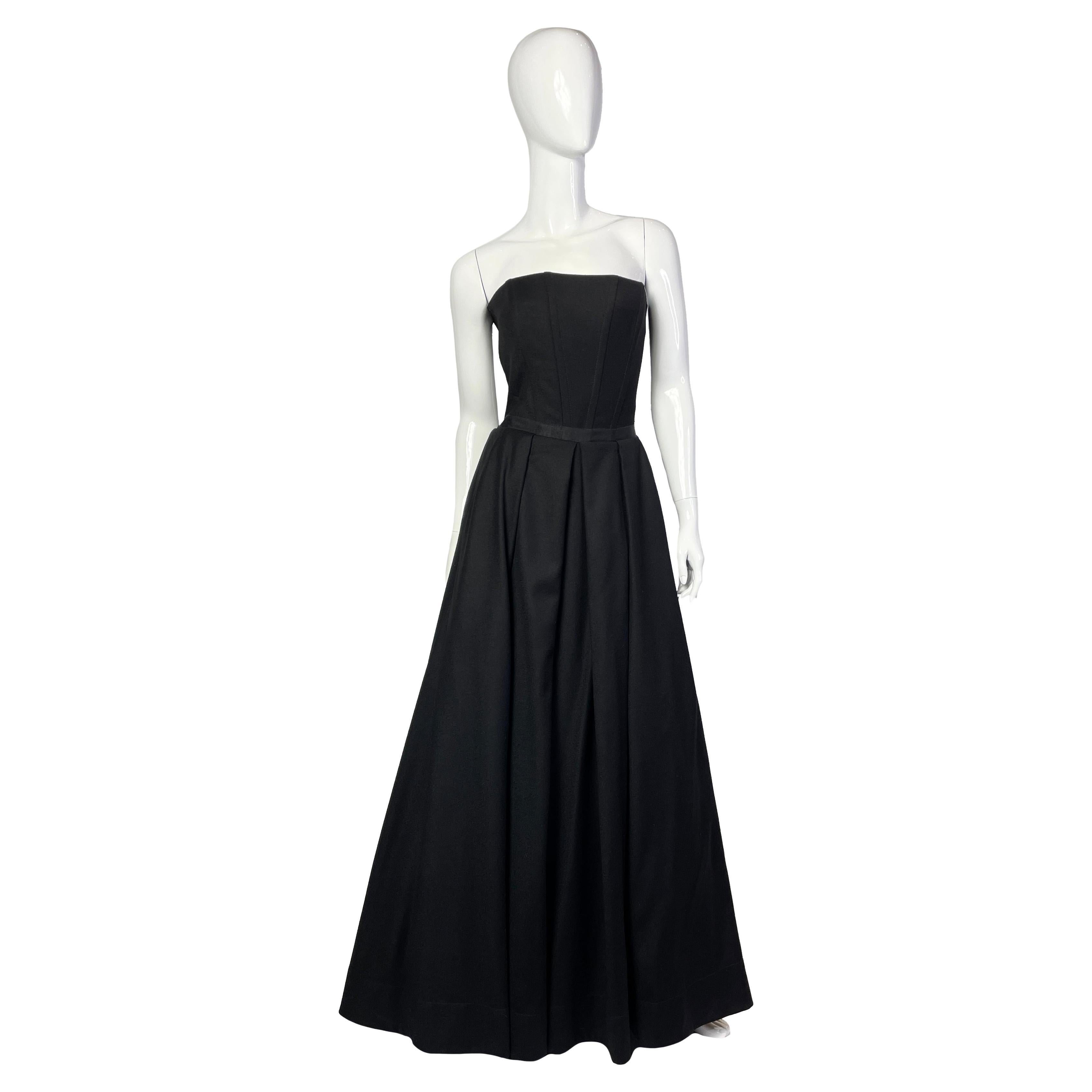Evening black wool bustier dress, 2000s For Sale