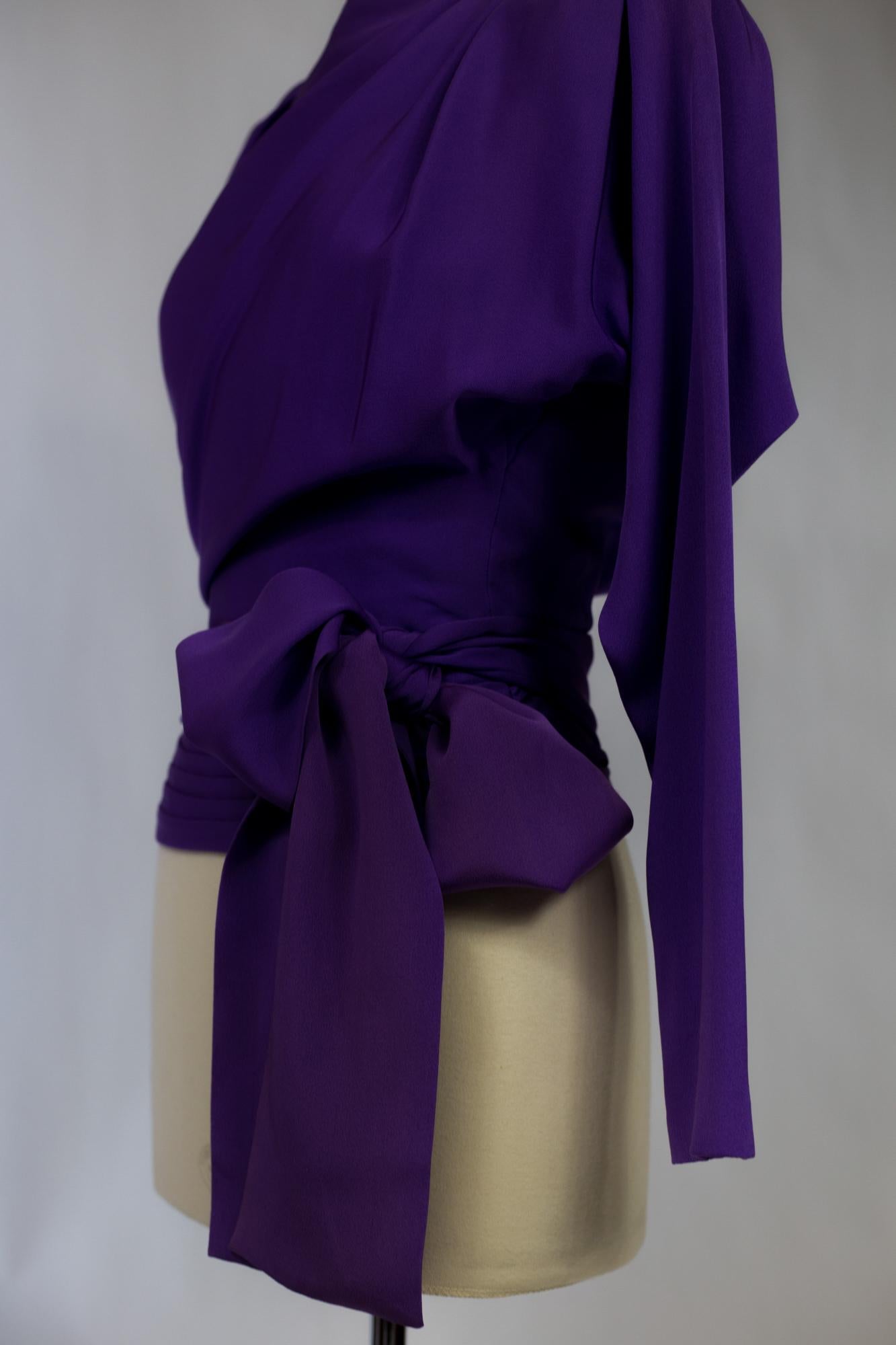 Evening Blouse In Purple Silk Ottoman Yves Saint Laurent Couture Circa 1990 7