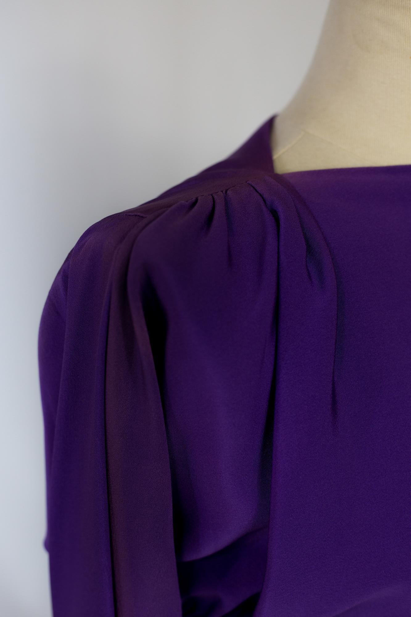 Evening Blouse In Purple Silk Ottoman Yves Saint Laurent Couture Circa 1990 8