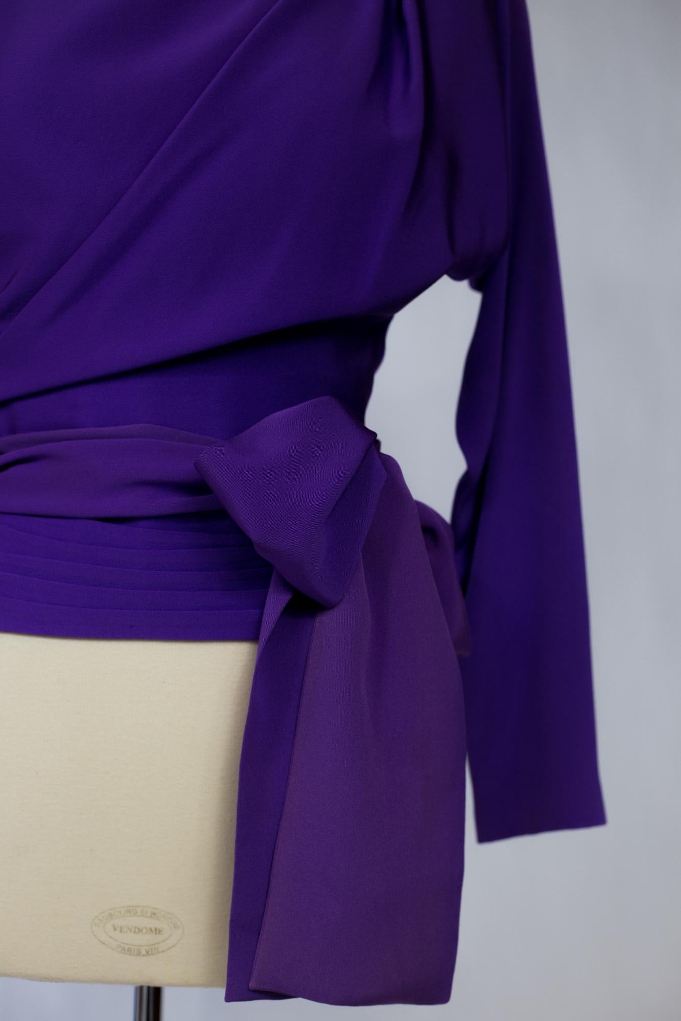 Women's Evening Blouse In Purple Silk Ottoman Yves Saint Laurent Couture Circa 1990