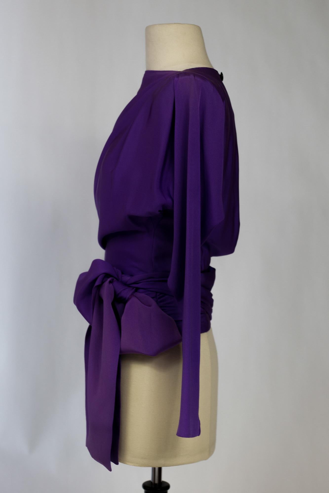 Evening Blouse In Purple Silk Ottoman Yves Saint Laurent Couture Circa 1990 2