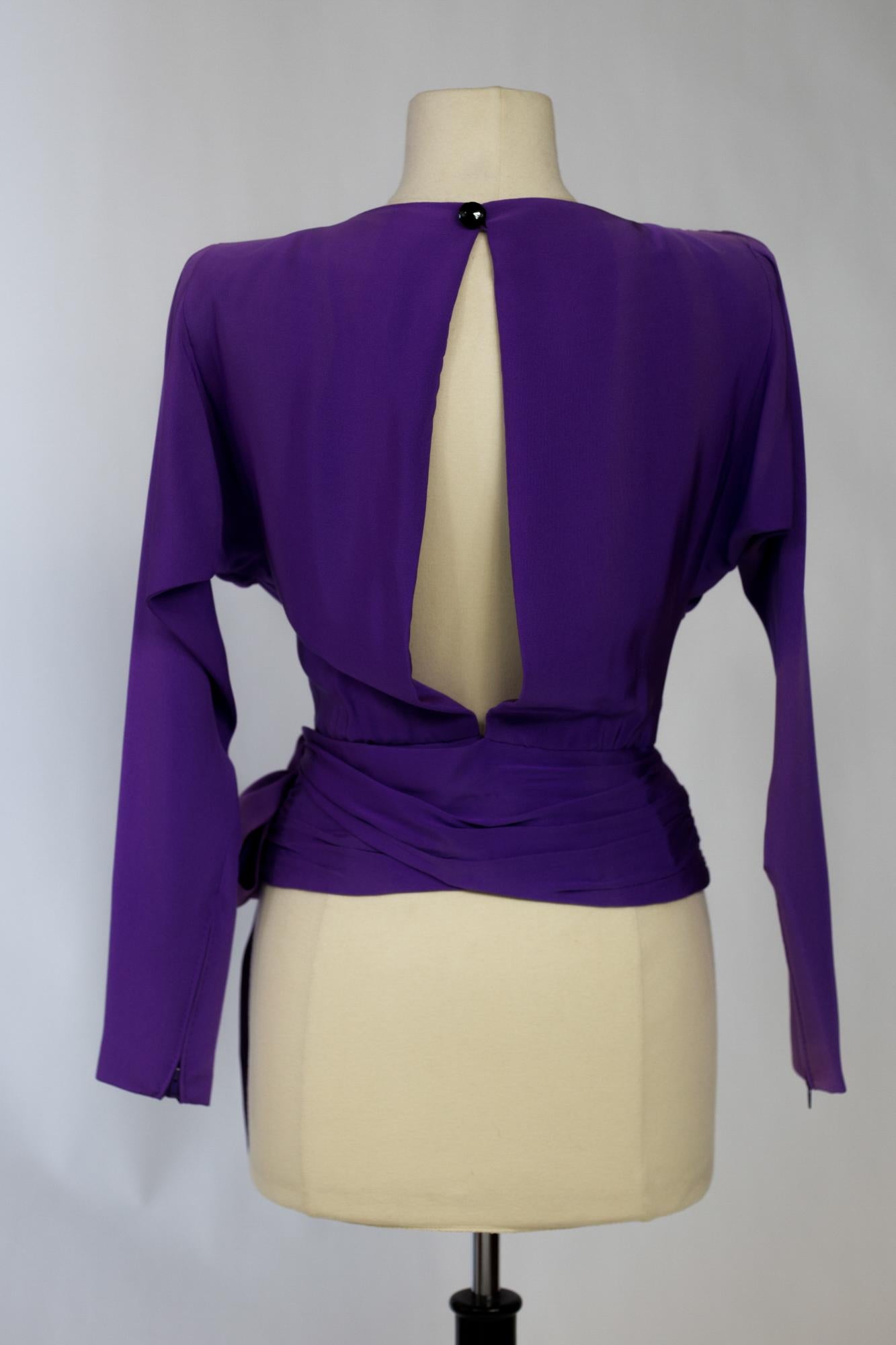 Evening Blouse In Purple Silk Ottoman Yves Saint Laurent Couture Circa 1990 3