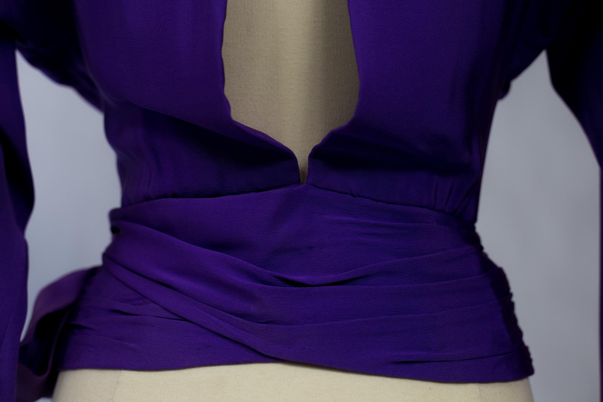 Evening Blouse In Purple Silk Ottoman Yves Saint Laurent Couture Circa 1990 4