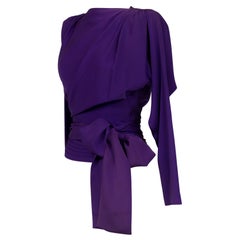Vintage Evening Blouse In Purple Silk Ottoman Yves Saint Laurent Couture Circa 1990