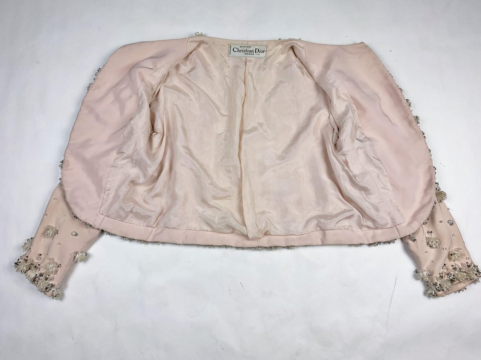 Evening bolero in pink crepe by Marc Bohan for Christian Dior - Paris C. 1965 For Sale 9