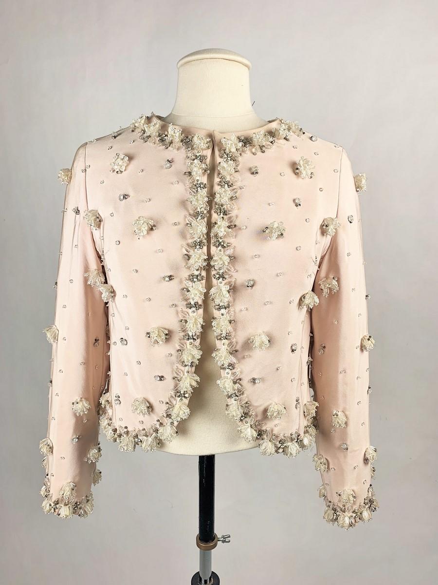 Evening bolero in pink crepe by Marc Bohan for Christian Dior - Paris C. 1965 In Good Condition For Sale In Toulon, FR