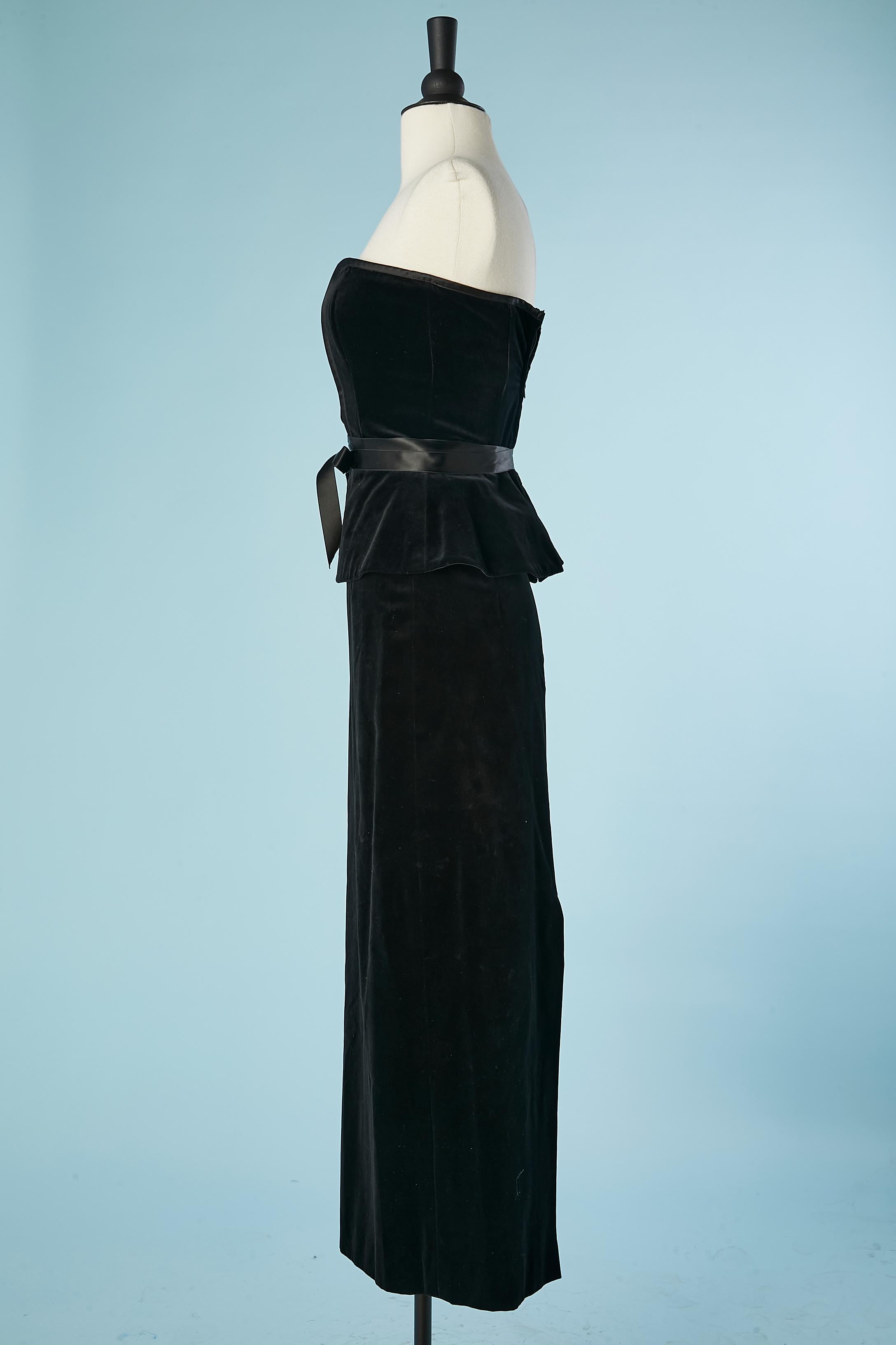 Black Evening bustier and long skirt ensemble in black velvet Louis Féraud  For Sale