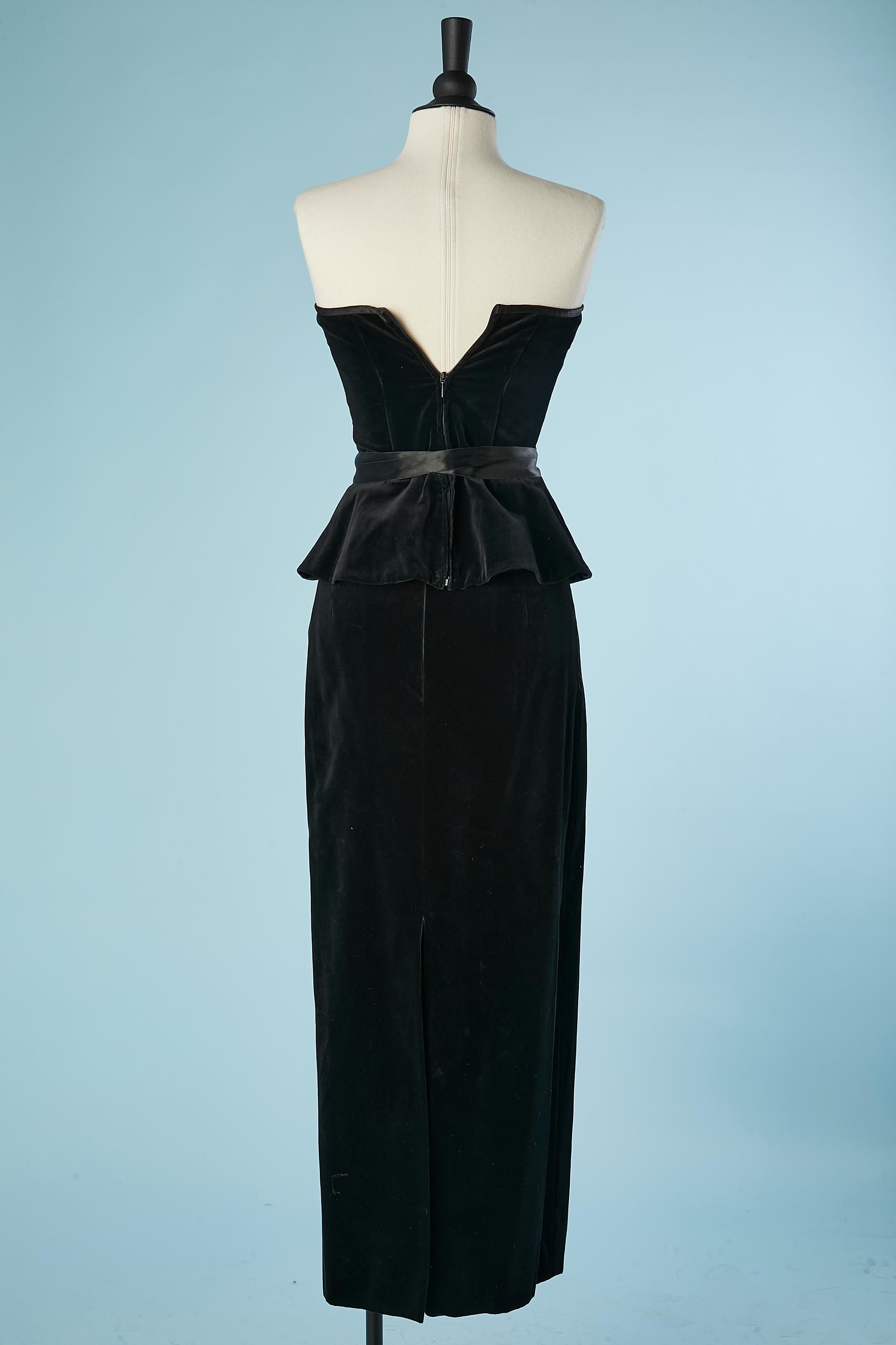 Evening bustier and long skirt ensemble in black velvet Louis Féraud  In Excellent Condition For Sale In Saint-Ouen-Sur-Seine, FR