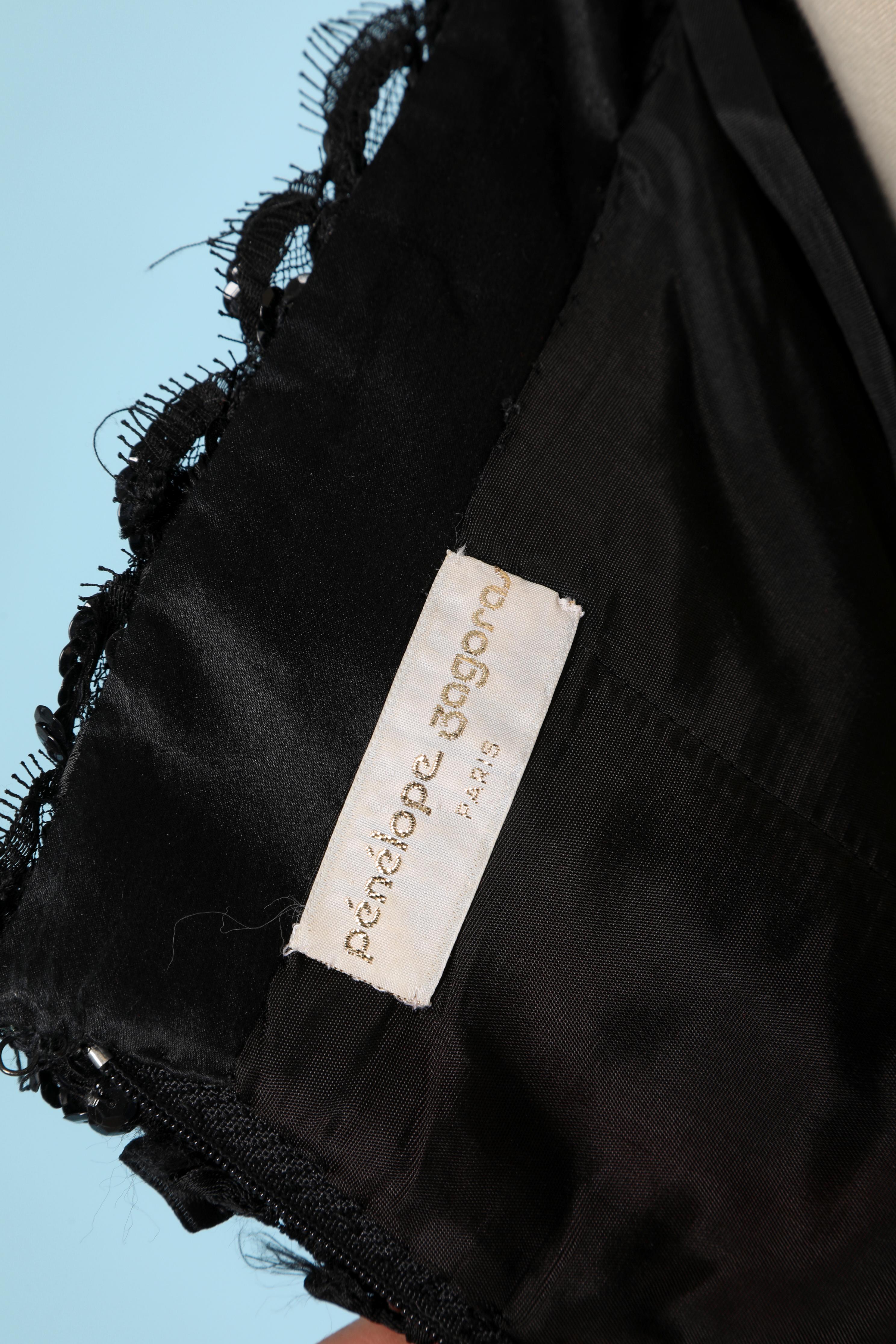 Robe bustier de soirée en satin noir et dentelle brodée Pnlope Zagora en vente 2