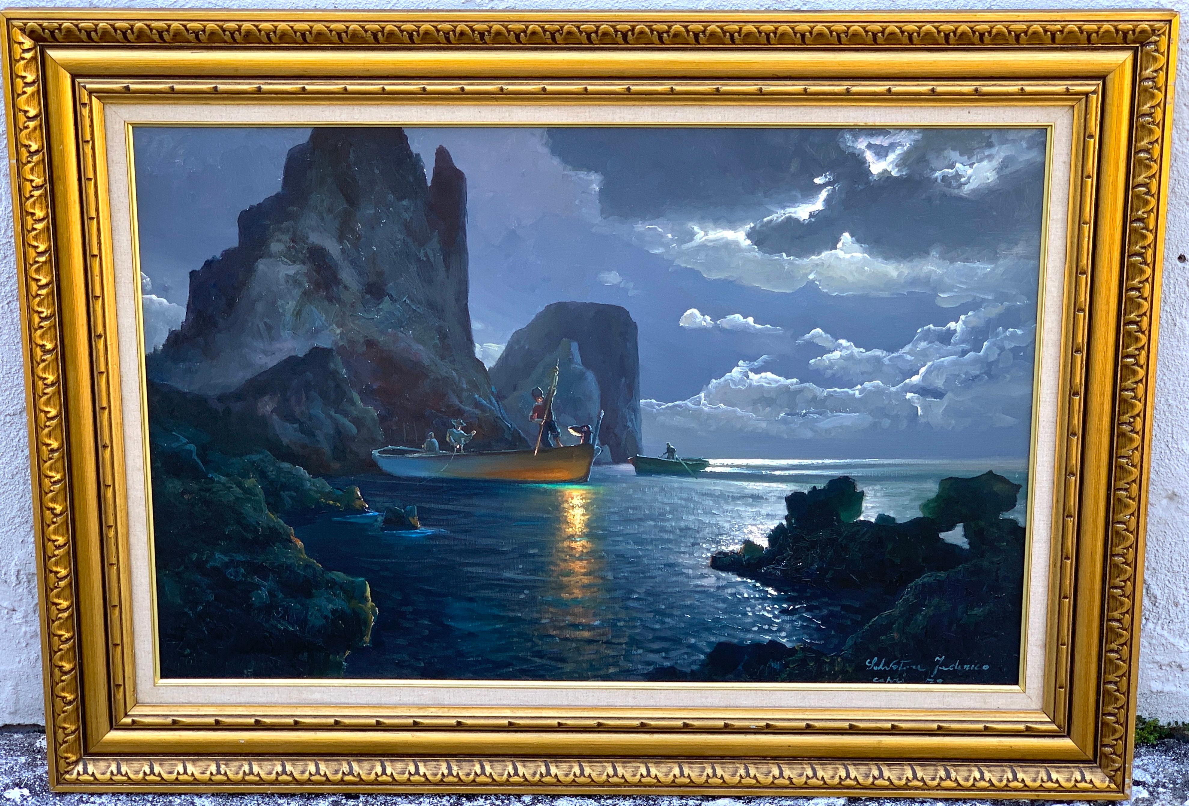 Evening Capri Seascape by Salvatore Federico, A large and rare work (evening scene) Signed 'Salvatore Federico Capri '72' (lower right)
Oil on canvas 35