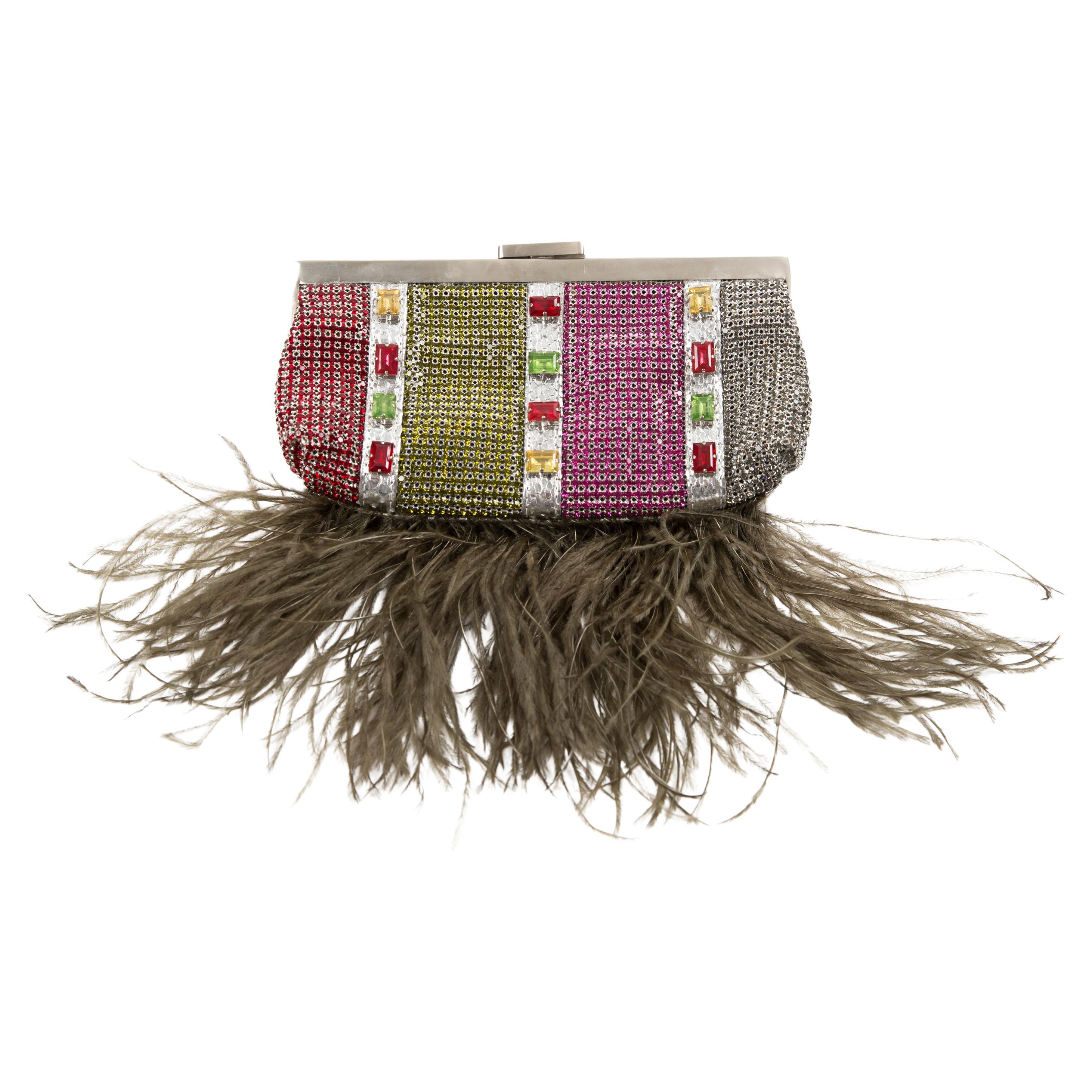 Evening Clutch Bag Strass and Feathers For Sale
