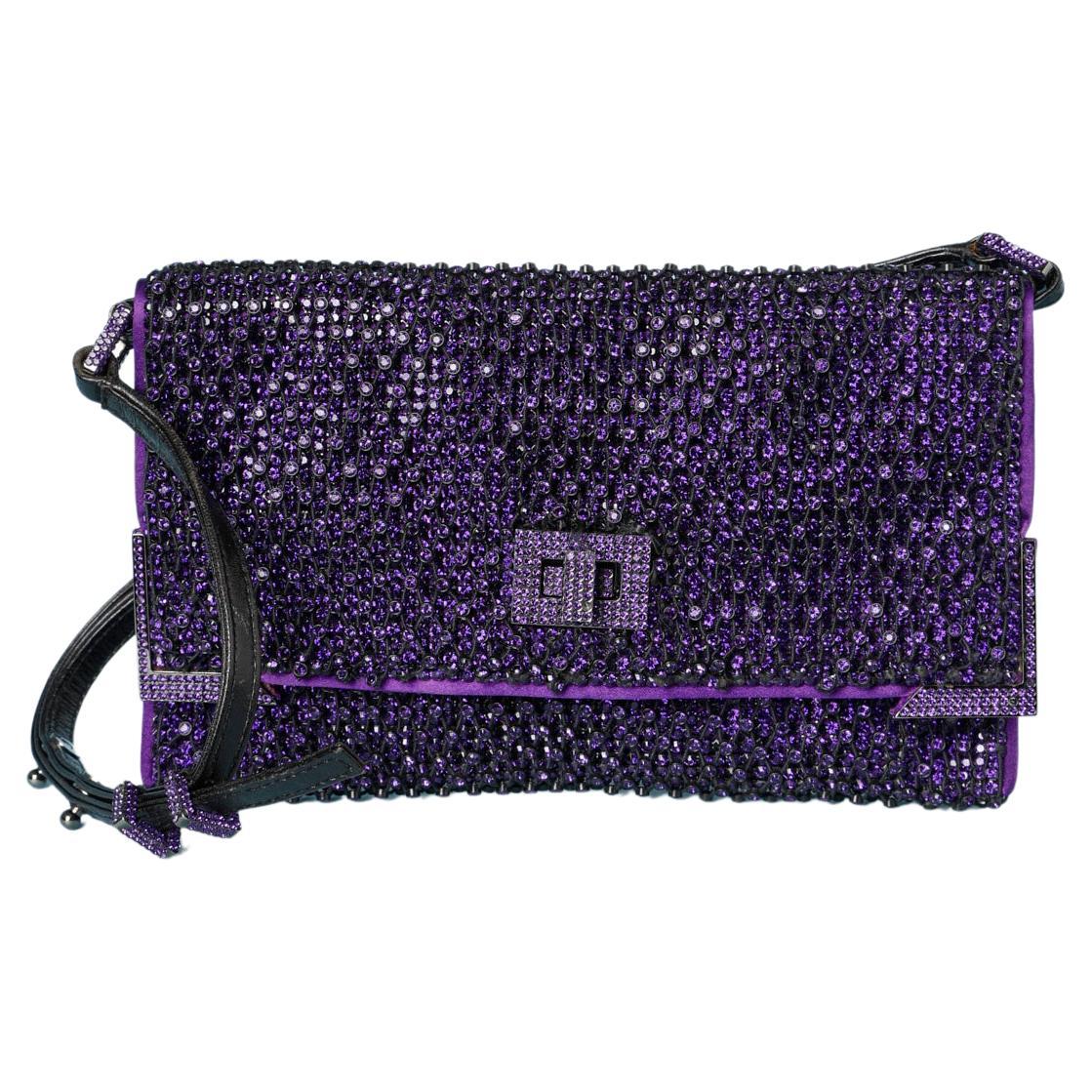 Evening clutch in purple rhinestone net and purple rhinestone Daniel Swarovski  For Sale