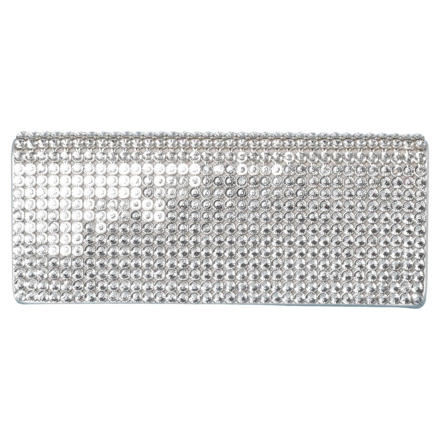 Evening clutch in rhinestone and silver leather  Swarovski  For Sale
