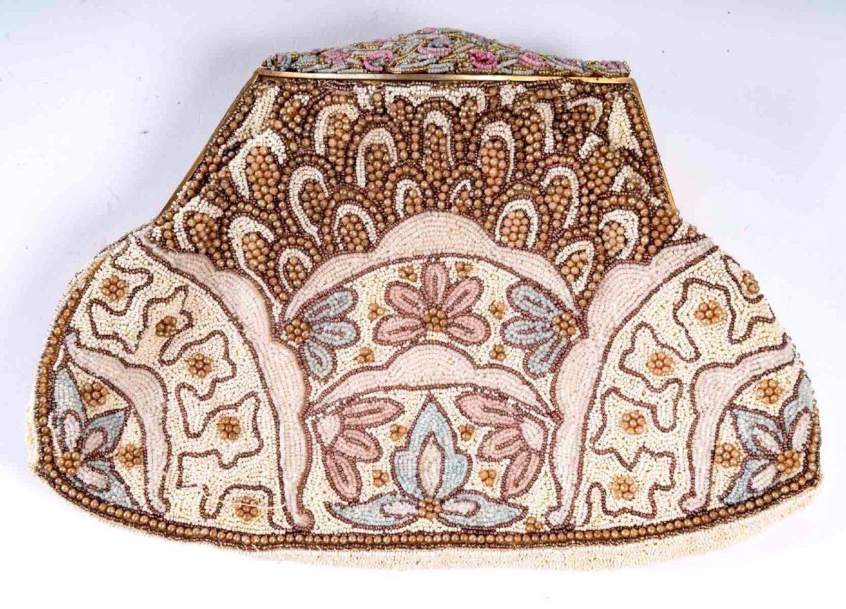 Evening Clutch, Silk and Glass Beads, Gold, Silver and Silk Thread Embroidery In Excellent Condition For Sale In CRÉTEIL, FR