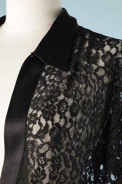 Evening coat in black lace with black silk satin edge and collar Circa 1930's