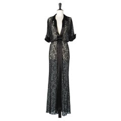 Vintage Evening coat in black lace with black silk satin edge and collar Circa 1930's 