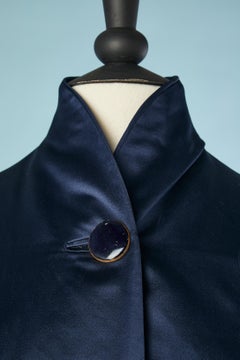 Evening coat lightly padded in night blue silk satin  Schiaparelli 1950's