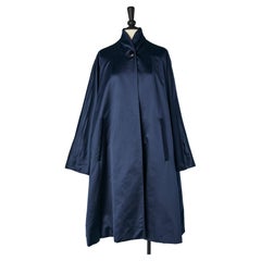 Evening coat lightly padded in night blue silk satin  Schiaparelli 1950's 