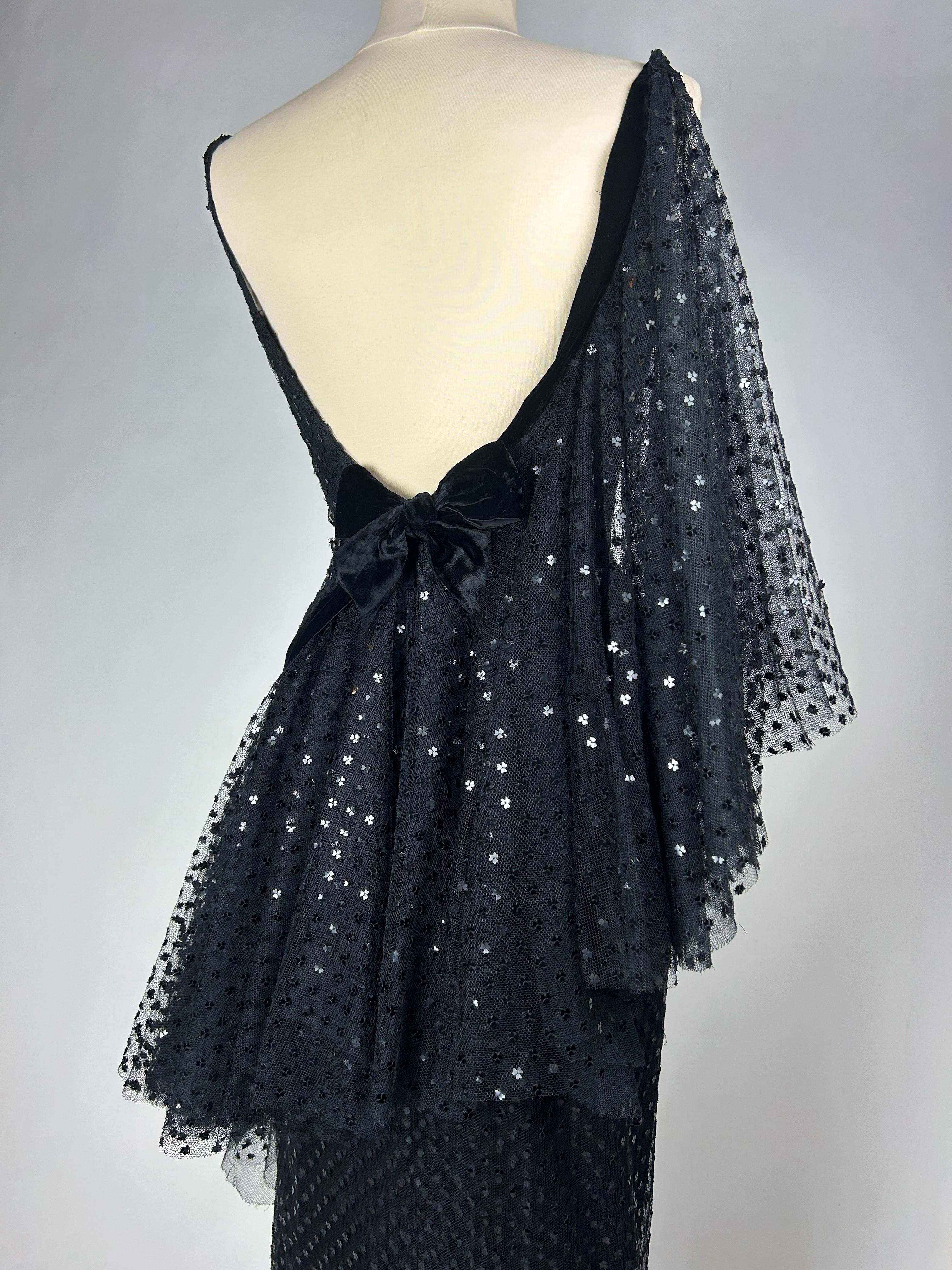 Evening Couture dress by Jean Dessès in black embroidered tulle - France C. 1960 For Sale 11