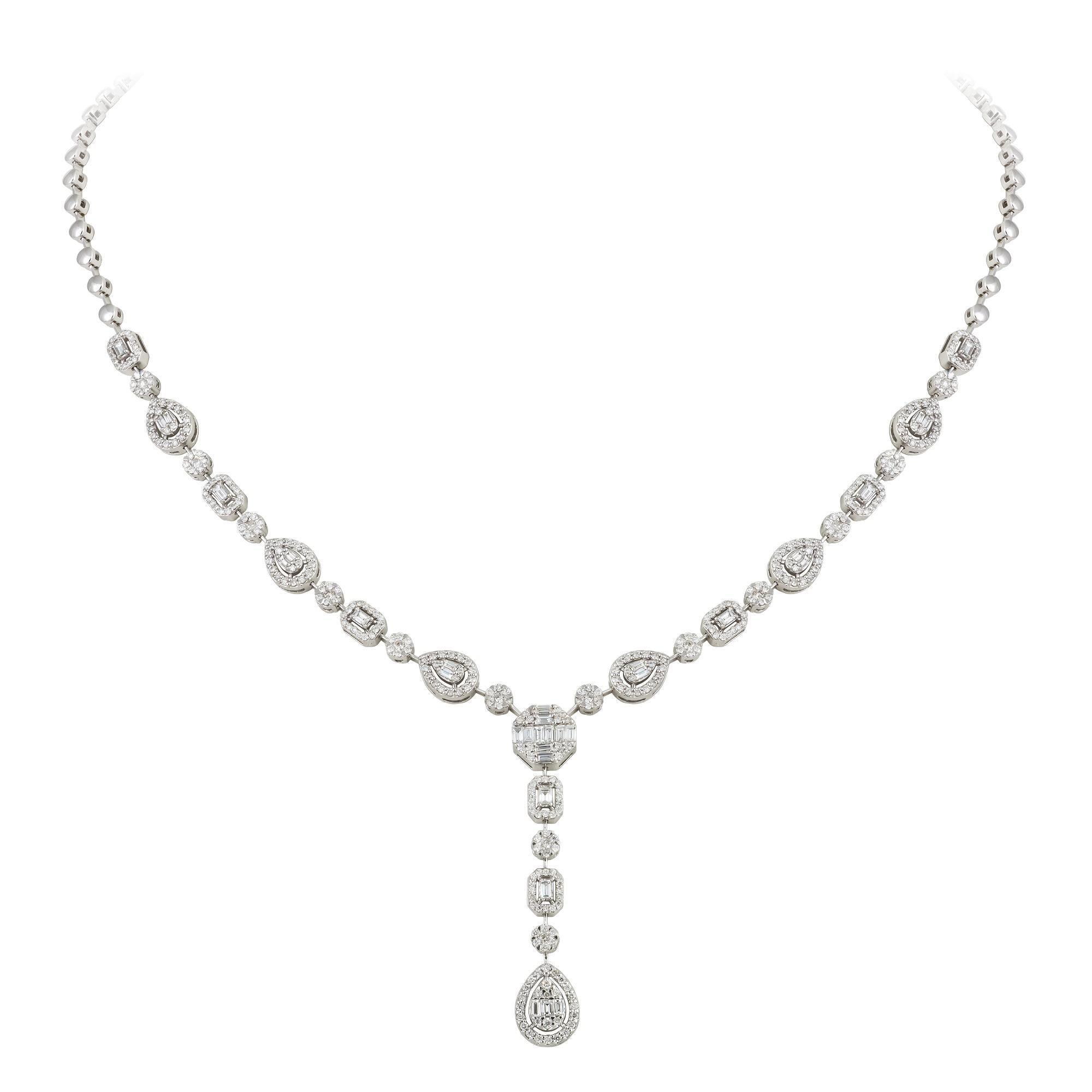 NECKLACE 18K White Gold Diamond 1.69 Cts/373 Pcs Tapered Baguette 0.86 Cts/33 Pcs
