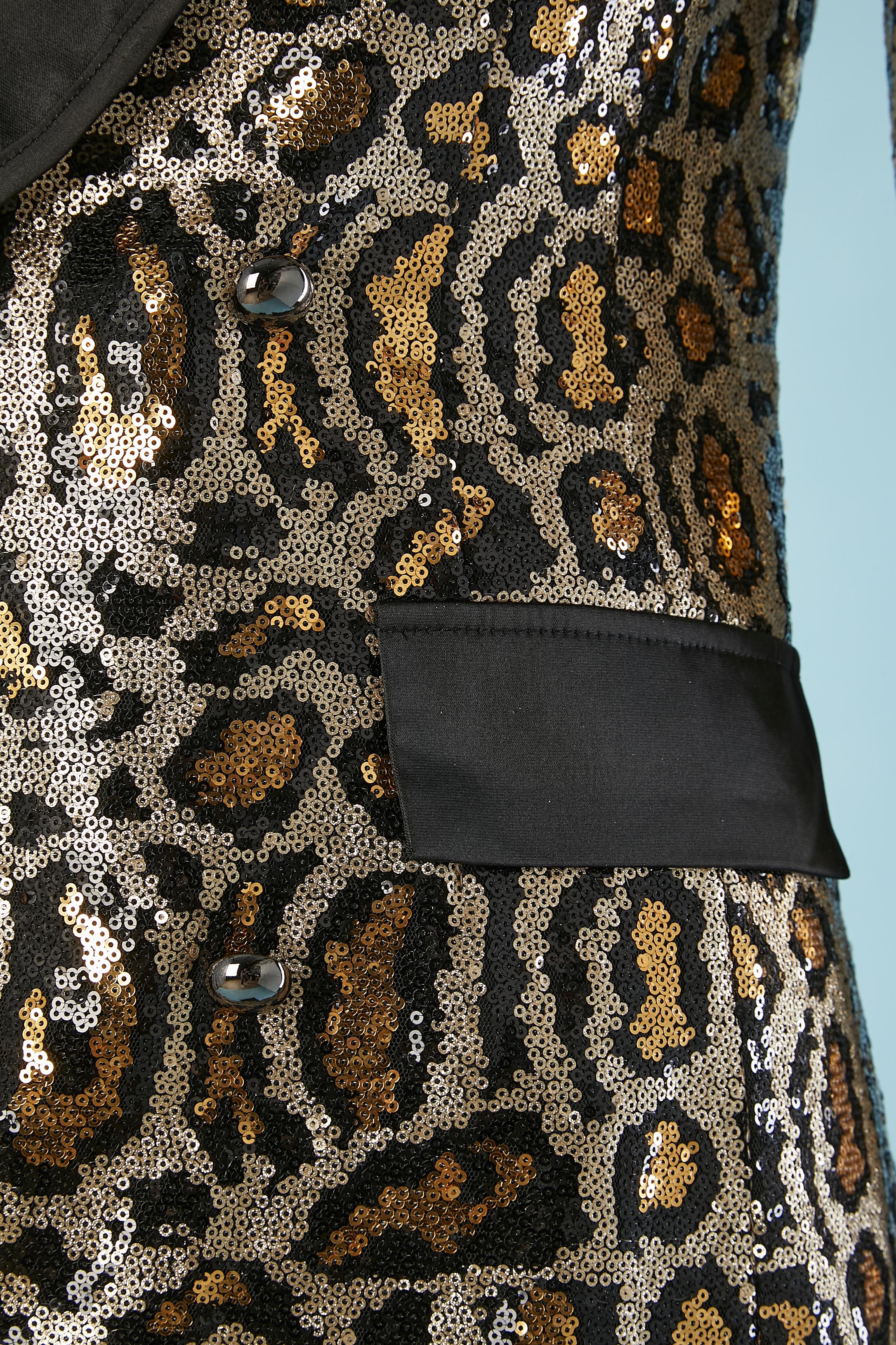 Black Evening double breasted trouser suit in sequin leopard pattern Circa 2000 For Sale