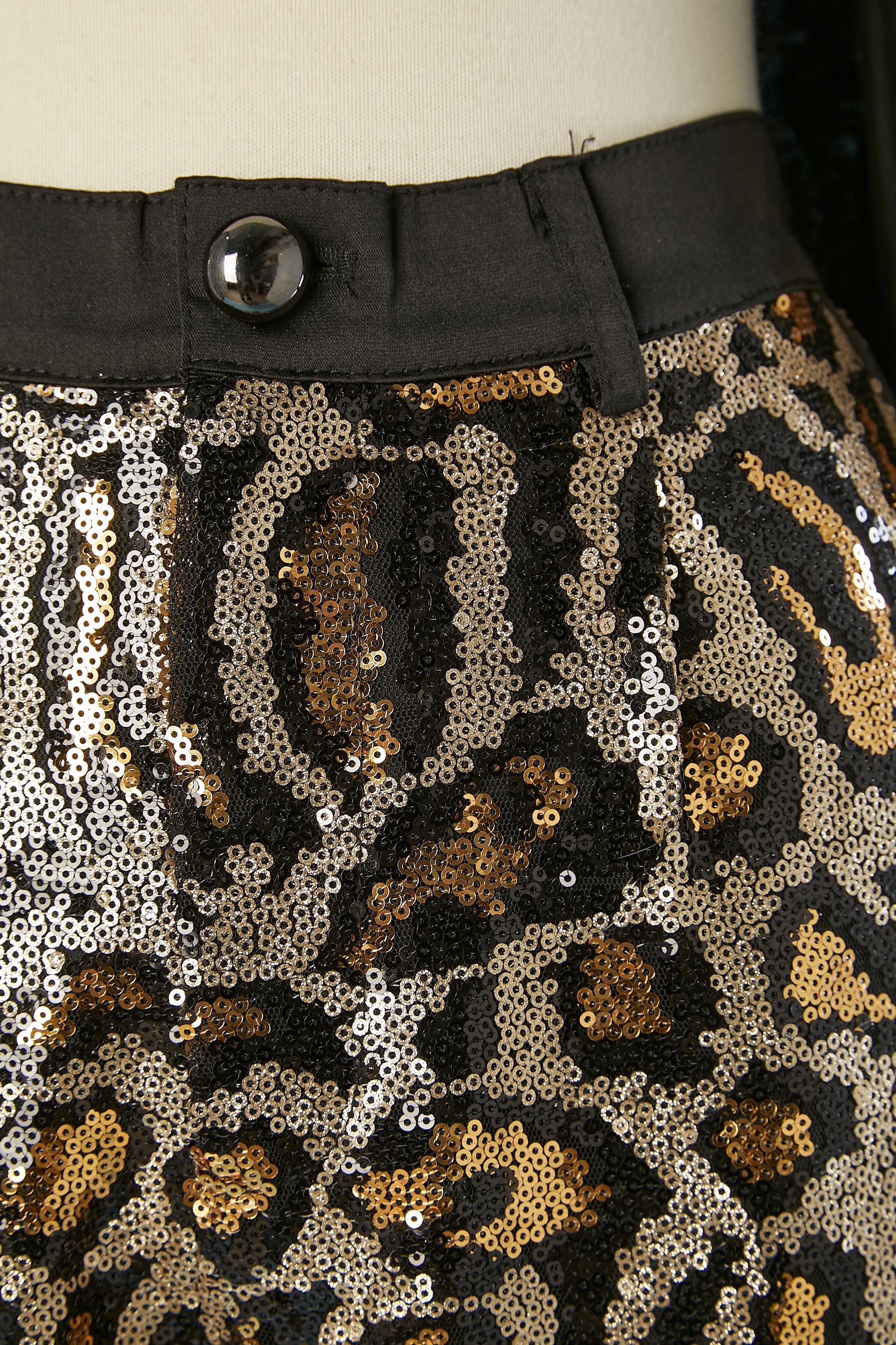 Zweireihiger Hosenanzug für den Abend mit Leopardenmuster aus Pailletten, um 2000 Damen im Angebot