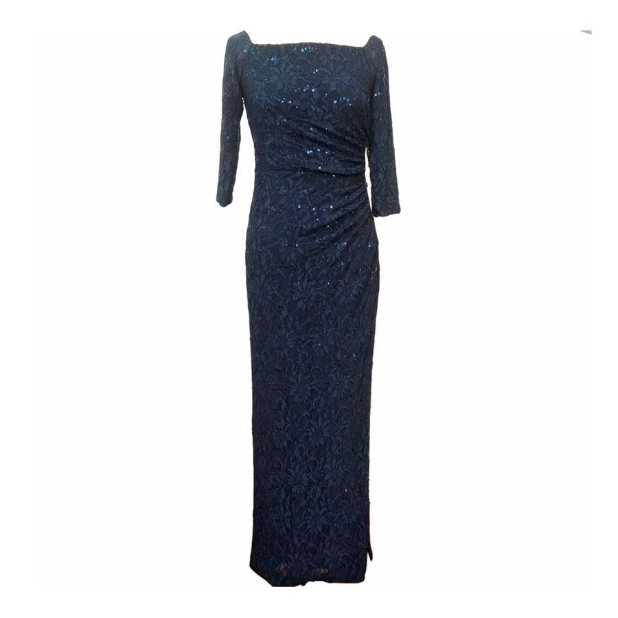 Missing composition tag Ralph Lauren Evening Blue color Lace enriched with sequins 3/4 sleeves Boat neckline Elastic fabric Total length cm 140 (5511 inches)
