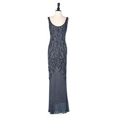 Abendkleid, vollständig mit blauen, schillernden Perlen bestickt Jenny Packham 