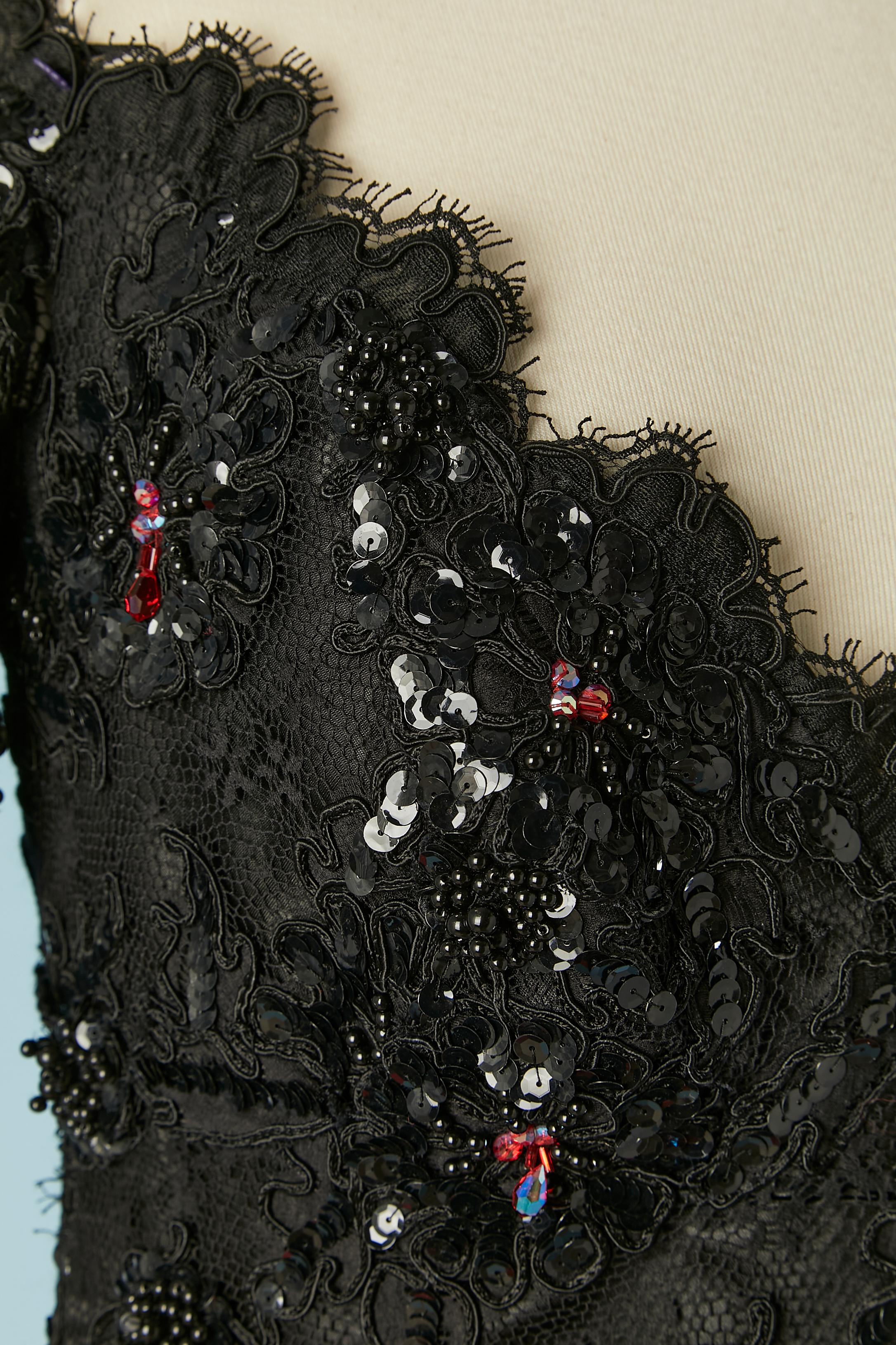 Women's Evening dress in black beaded guipure and red satin Scaasi Boutique for Saks  For Sale
