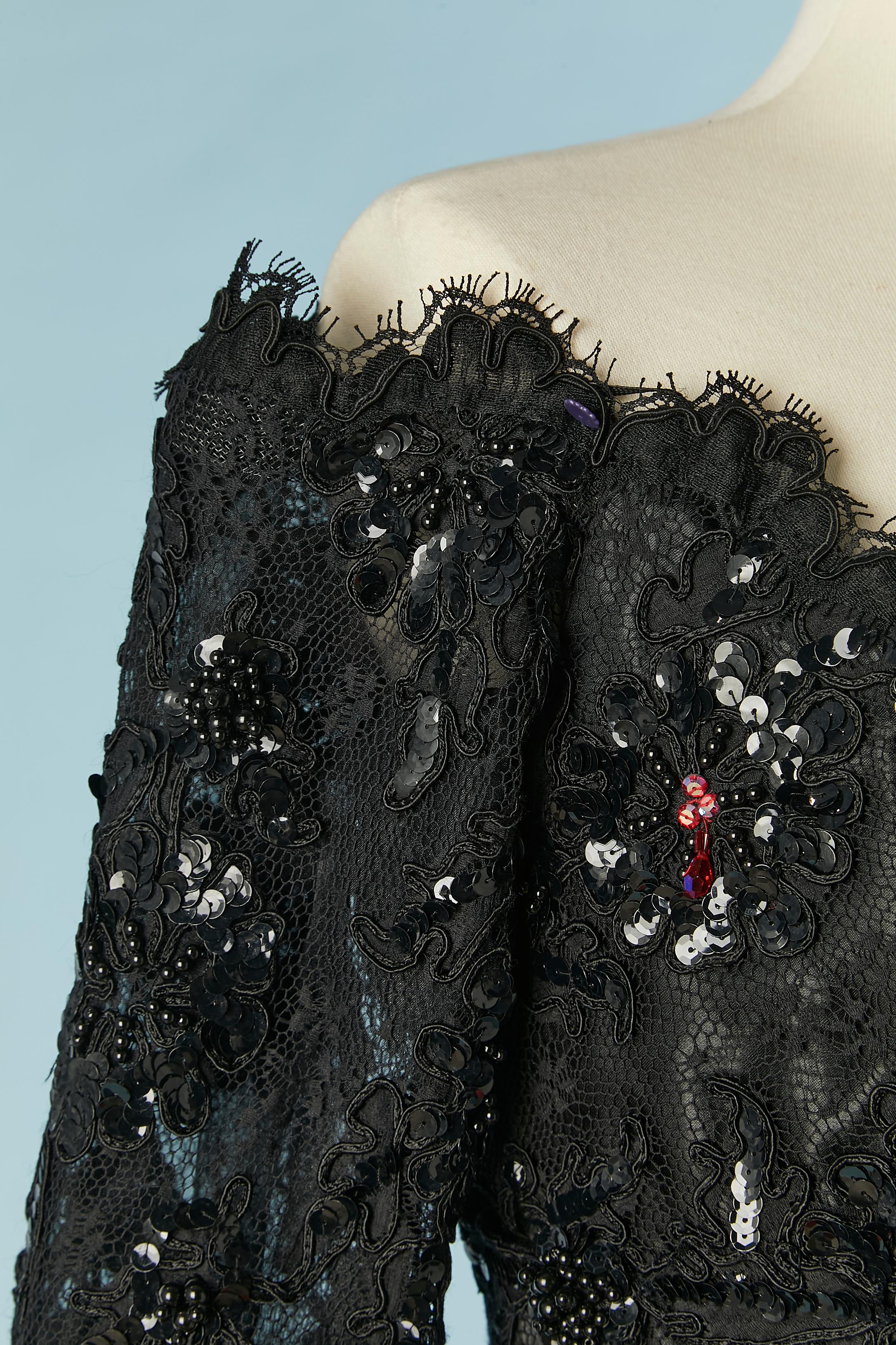 Women's Evening dress in black beaded guipure and red satin Scaasi Boutique for Saks