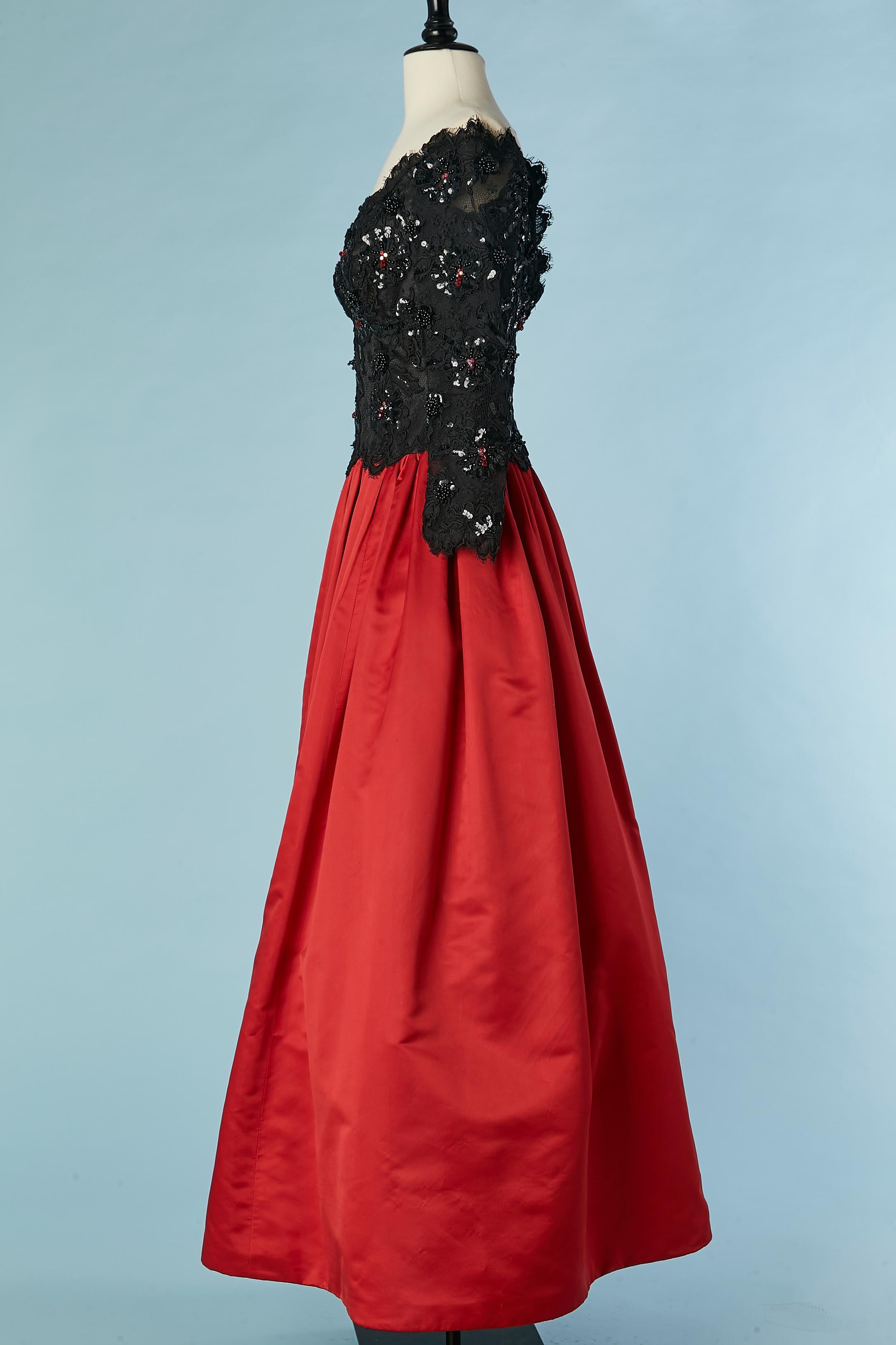 Evening dress in black beaded guipure and red satin Scaasi Boutique for Saks 2