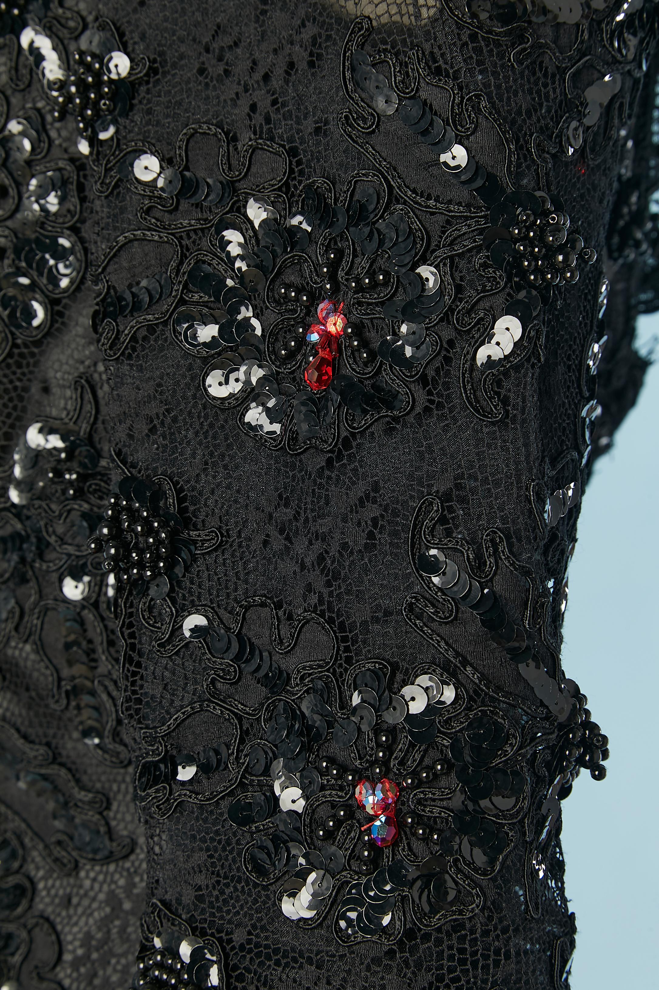 Evening dress in black beaded guipure and red satin Scaasi Boutique for Saks  For Sale 4