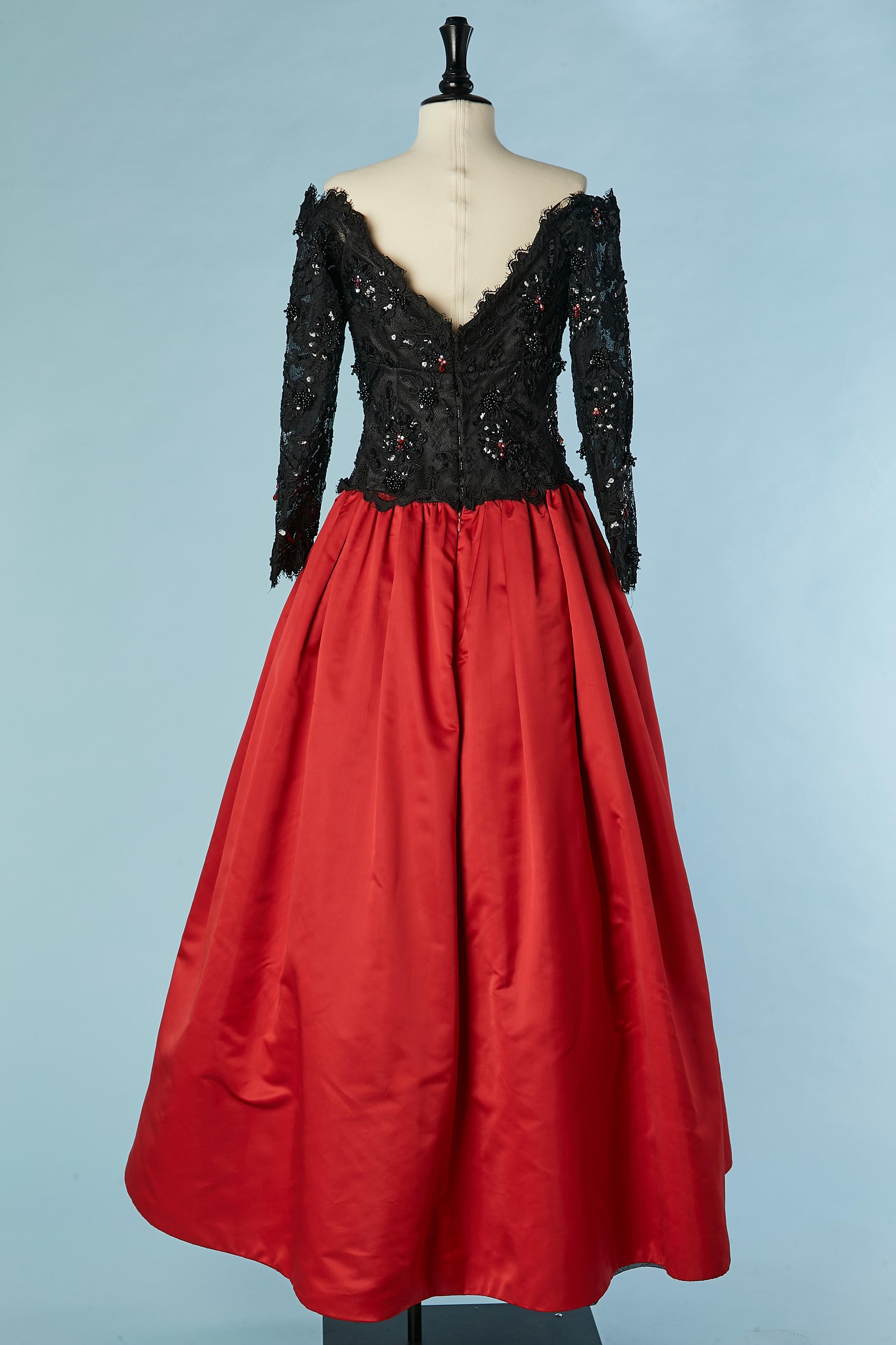 Evening dress in black beaded guipure and red satin Scaasi Boutique for Saks 4
