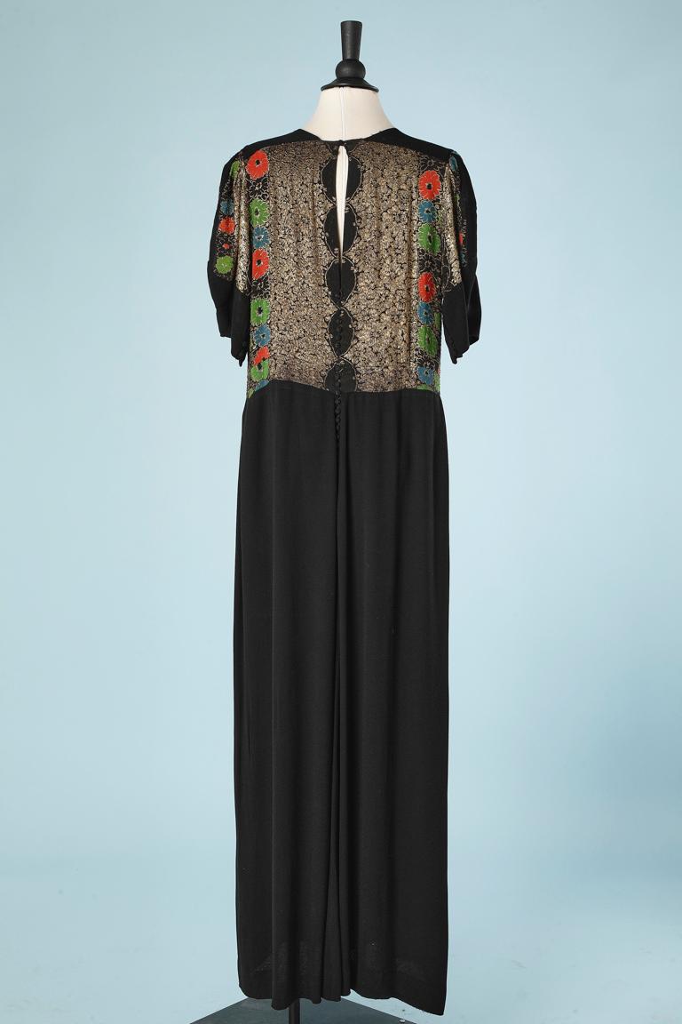 Evening dress in black crêpe satin and gold lurex brocard  top Circa 1930's For Sale 2