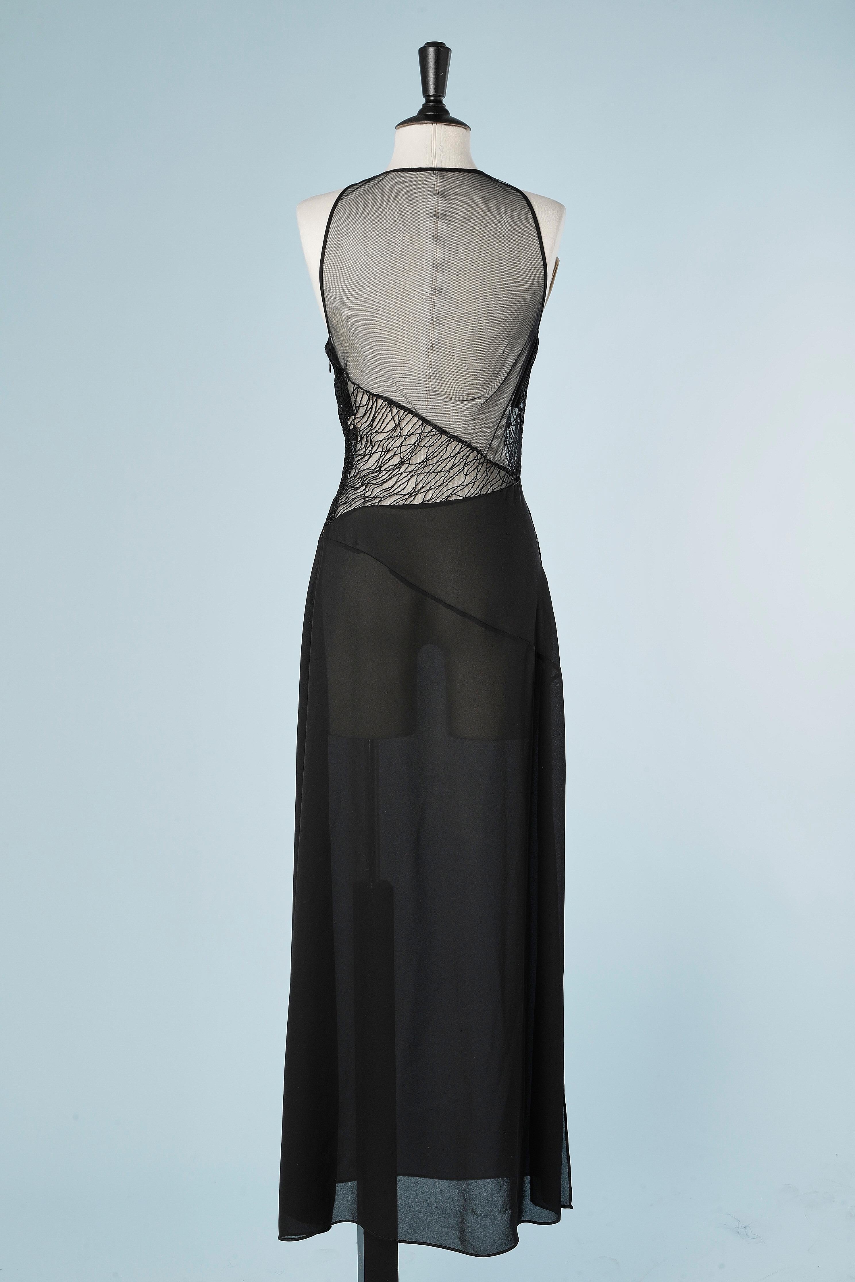 Black Evening dress in black see-through tulle and threads embroideries La Perla Ritmo
