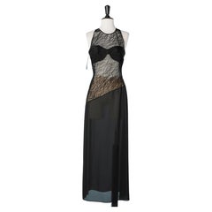Evening dress in black see-through tulle and threads embroideries La Perla Ritmo