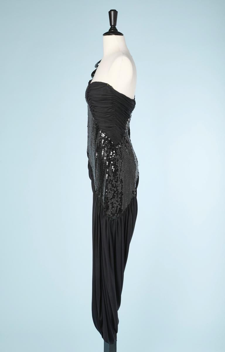 Evening dress in black sequins and silk by Loris Azzaro In Excellent Condition In Saint-Ouen-Sur-Seine, FR