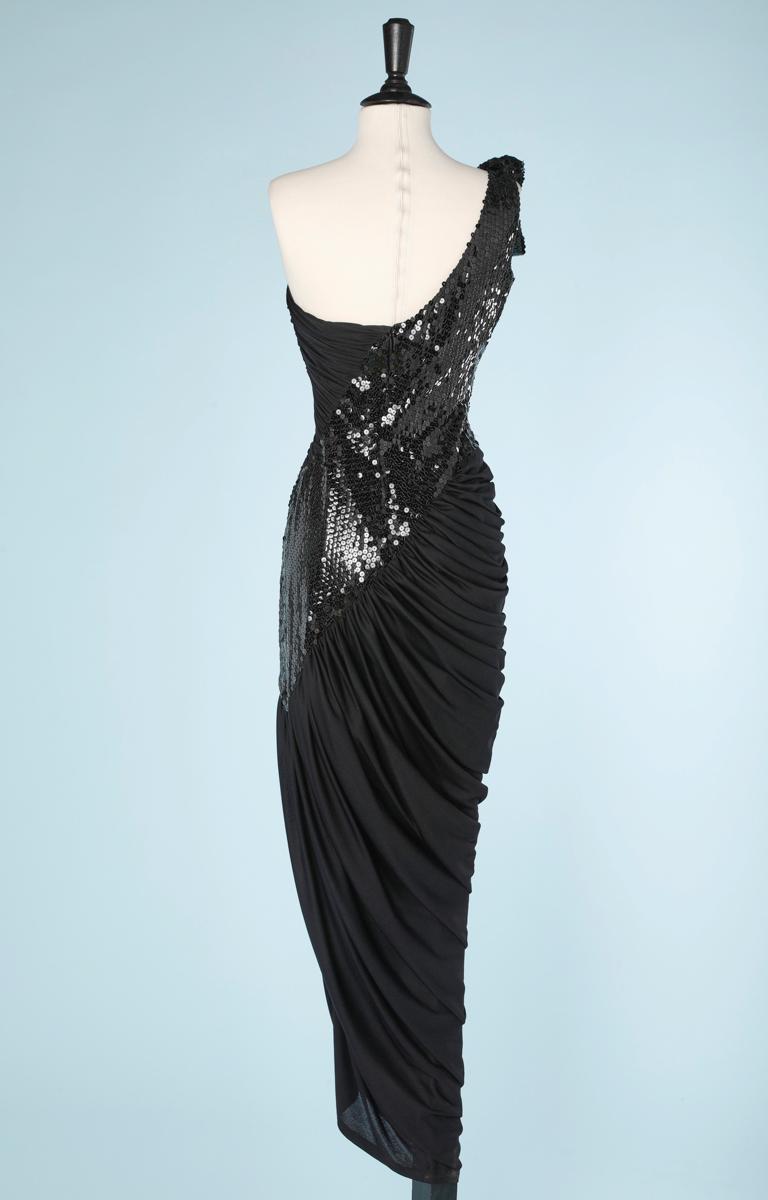Women's Evening dress in black sequins and silk by Loris Azzaro