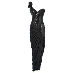 Abendkleid aus schwarzen Pailletten und Seide von Loris Azzaro