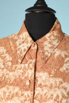 Evening dress in brown and silver lurex with belt and rhinestone buckle J Magnin