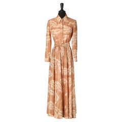 Evening dress in brown and silver lurex with belt and rhinestone buckle J Magnin