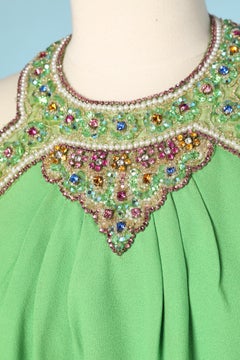 Evening dress in green crêpe and embroideries Bob Bugnand for Sam Friedlander