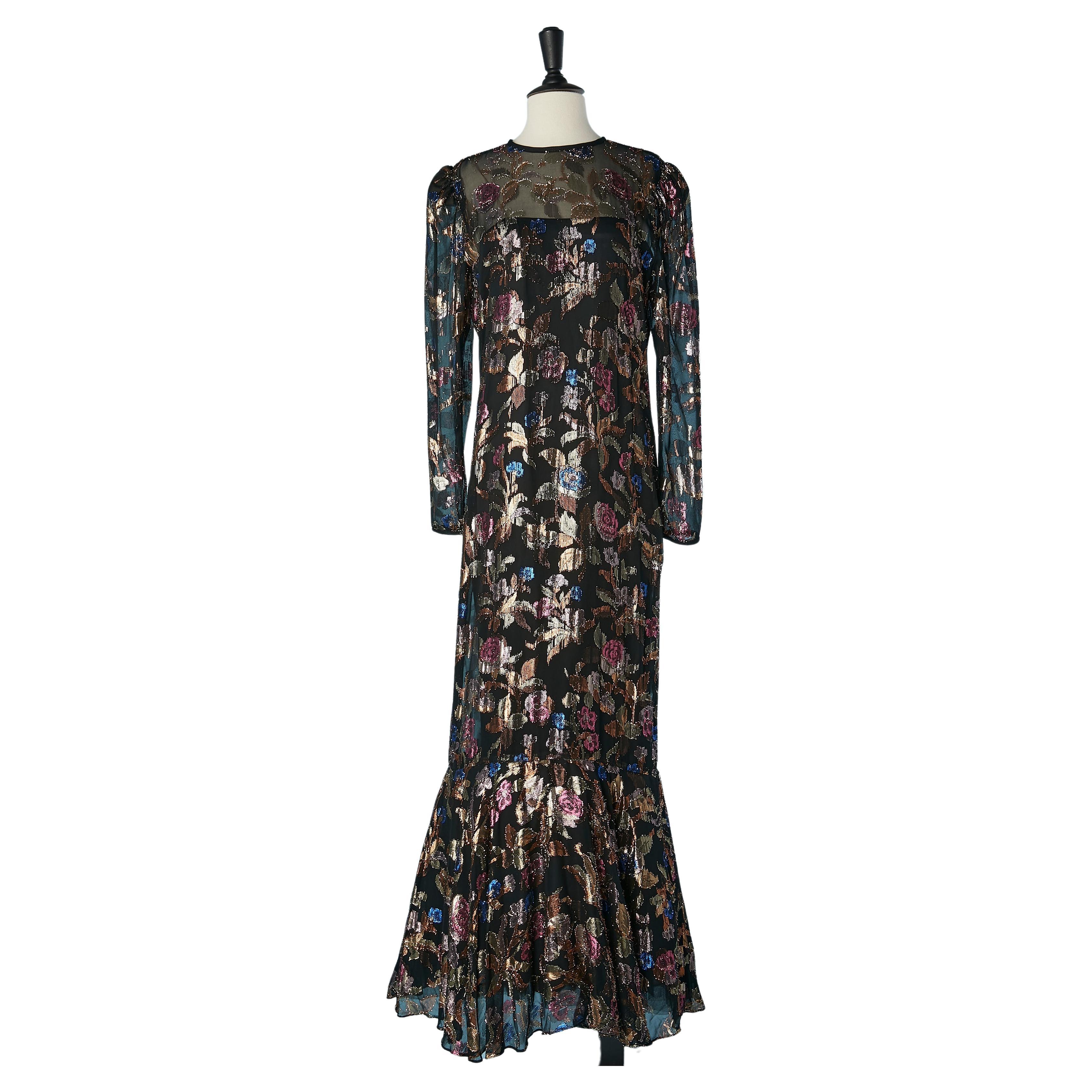 Evening dress in lurex jacquard flower  Victor Costa for Saks Fifth Avenue  For Sale
