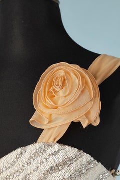 Evening dress in peach color chiffon and sequin Lorena Sarbu