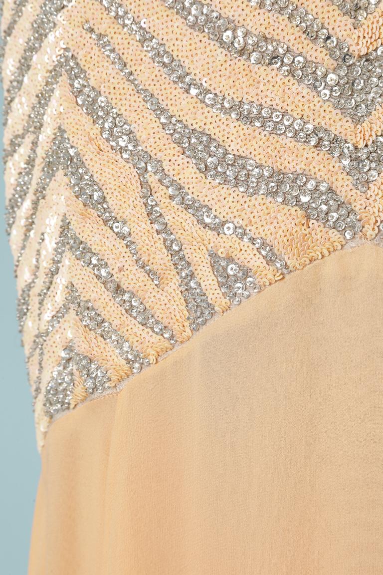 Beige Evening dress in peach color chiffon and sequin Lorena Sarbu 