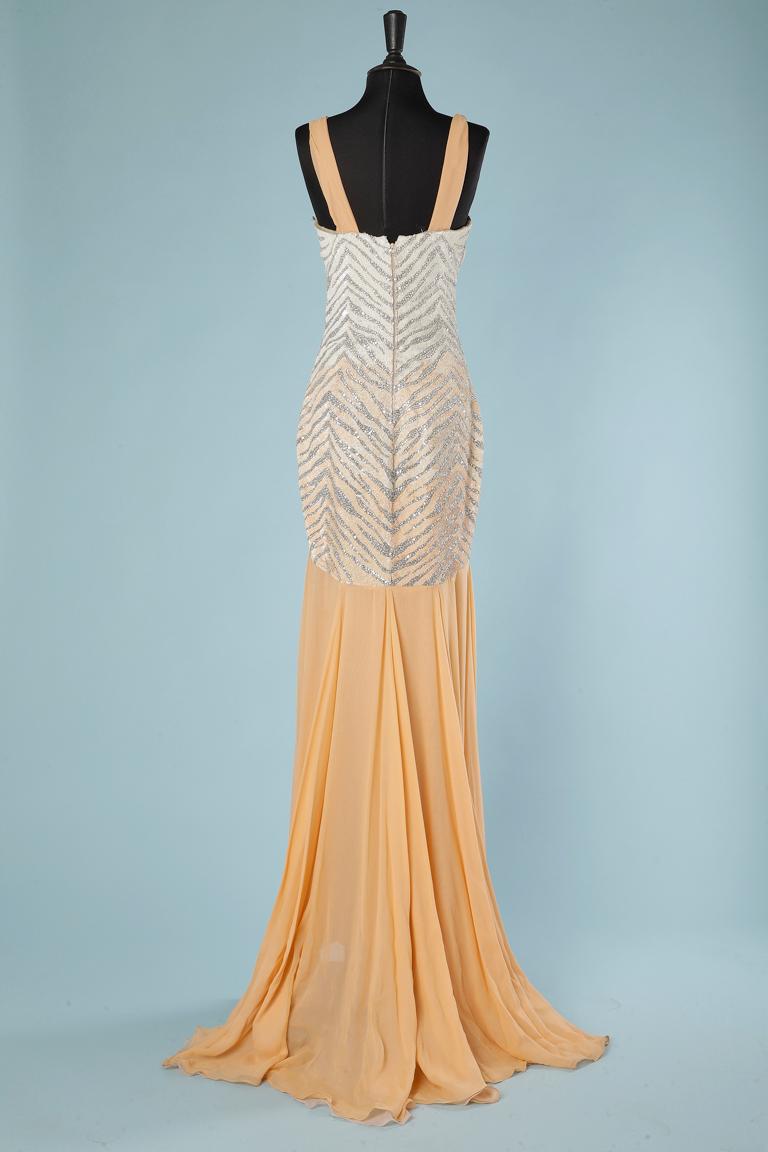 Women's Evening dress in peach color chiffon and sequin Lorena Sarbu 