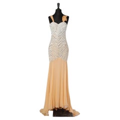 Evening dress in peach color chiffon and sequin Lorena Sarbu 