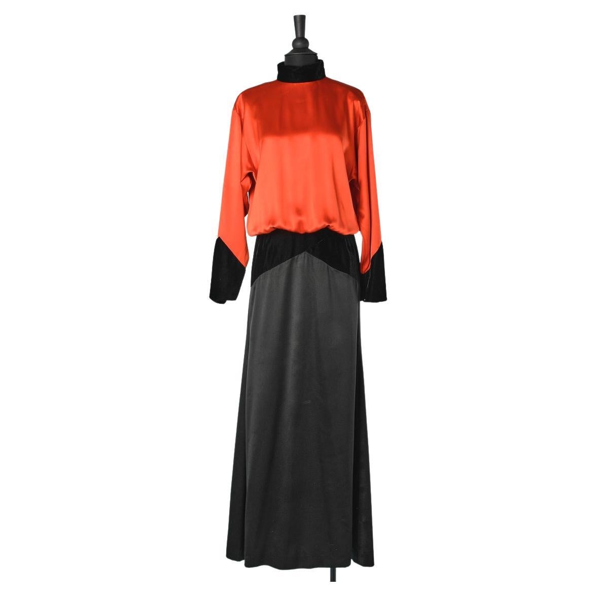 Evening dress in red silk, black velvet & silk Christian Dior Boutique 